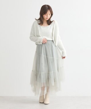 earth music&ecology イレギュラーヘム段々チュールスカート Mint Green