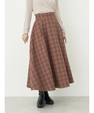 earth music&ecology チェックフレアスカート Check Brown