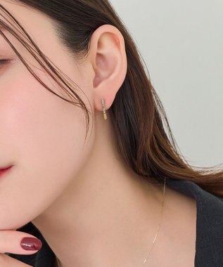 Phoebe 【金属アレルギー対応】ワンタッチライナースタービジューフープピアス　ゴールド ゴールド