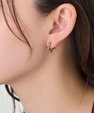 Phoebe 【金属アレルギー対応】ワンタッチライナースタービジューフープピアス　ゴールド ゴールド