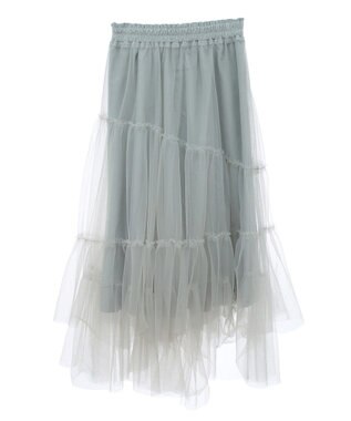 earth music&ecology イレギュラーヘム段々チュールスカート Mint Green