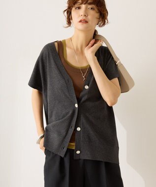 AMERICAN HOLIC フレンチスリーブＶネックニットカーディガン Charcoal Gray