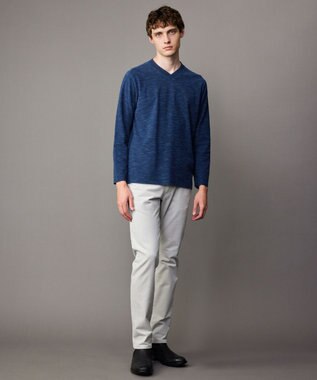 JOSEPH ABBOUD 【キングサイズ・オーガニックコットン/JAPANファブリック】スラブインレイ Vネック 長袖 Ｔシャツ ブルー系