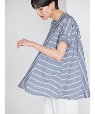 AMERICAN HOLIC 接触冷感フレンチスリーブ切り替えフレアブラウス Stripe Navy