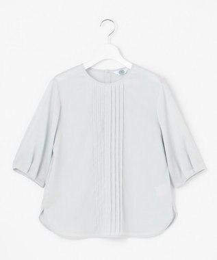 J.PRESS LADIES 【洗える】ラミーポプリン クルーネック ブラウス ライトグレー系