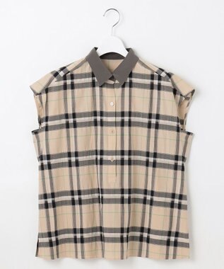 自由区 【洗える】シアーブライトチェック ブラウス ベージュ