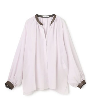 BEIGE， PAULINE / リネンヴィスコースフェイクレザー配色ブラウス Lilac