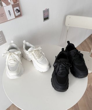 WEGO リボンデザイン厚底スニーカー ブラック