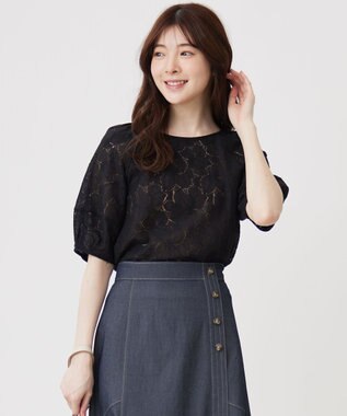 ANY SIS 【洗える】ラグランレースＴ ブラウス ブラック