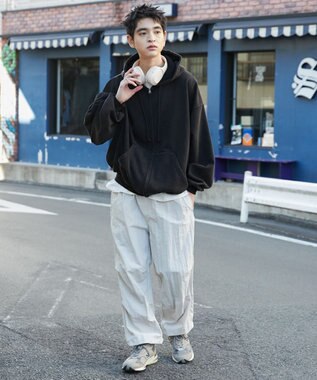 WEGO 【ウエストゴム/MLサイズ展開】ナイロンイージーパンツ ライトグレー