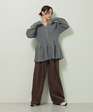 Green Parks 金釦ペプラムニットカーディガン Gray Mixture