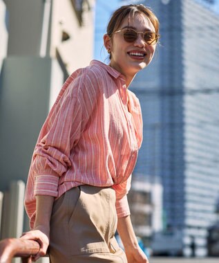 ANY 【Sサイズあり】ヨーロピアンリネンオーバーシャツ コーラルストライプ