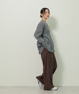 Green Parks 金釦ペプラムニットカーディガン Gray Mixture