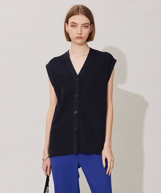 ICB 【洗える】 リネンブレンドシャイン ベスト ネイビー系