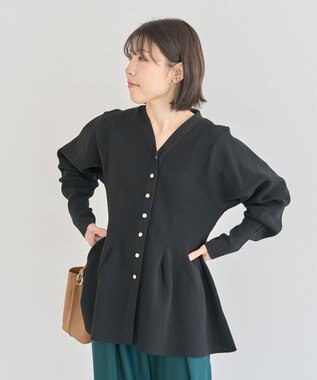 Green Parks 金釦ペプラムニットカーディガン Black