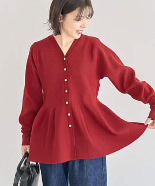 Green Parks 金釦ペプラムニットカーディガン Red