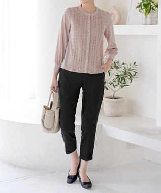 Tiaclasse L 【UVカット・吸水速乾】 “きれい見え” カットソーテーパードパンツ ブラック