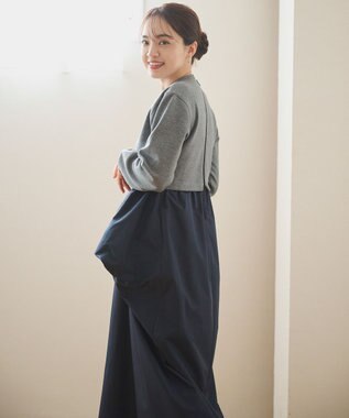 #Newans 【撥水/マシンウォッシャブル】クリオネシルエットコンビドレス グレー×ネイビー