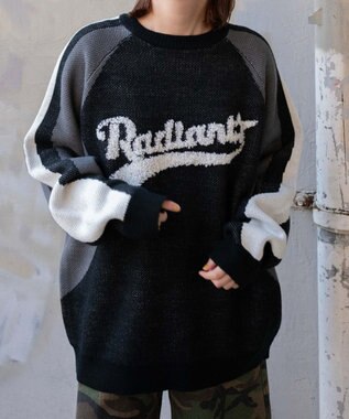 WEGO サガラロゴ配色BIGニットプルオーバー ブラック