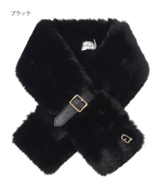 MOONBAT FURLA（フルラ）ベルト差し込みファーティペット アーチロゴ フェイクファー ブラック