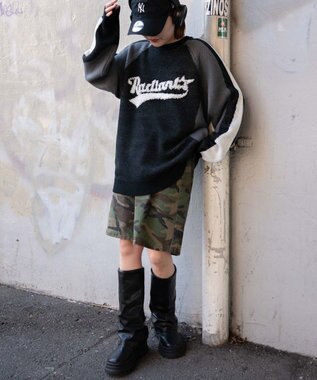 WEGO サガラロゴ配色BIGニットプルオーバー ブラック