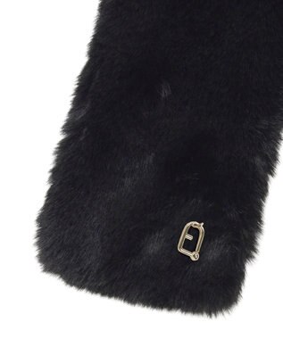 MOONBAT FURLA（フルラ）ベルト差し込みファーティペット アーチロゴ フェイクファー ブラック