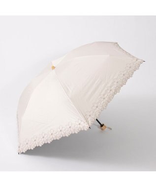 UNBILLION カシュネ cachenez / 【晴雨兼用】【日傘】 【UV カット率99.999.9％以上】PU軽量フラワー刺繍ミニ折りたたみ傘 ベージュ