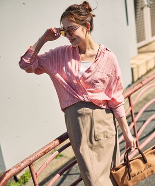 ANY 【Sサイズあり】ヨーロピアンリネンオーバーシャツ コーラルストライプ