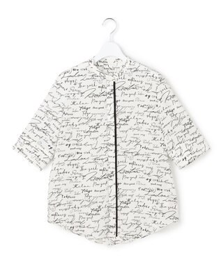 ICB 【30th ANNIVERSARY】5cityプリント バンドカラーブラウス オフホワイト×ブラック