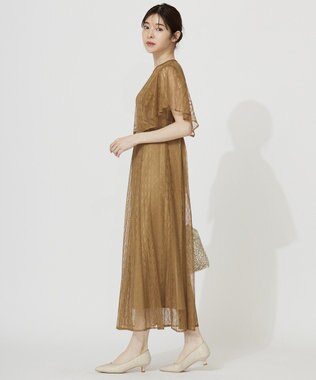 ANY SIS 【洗える】ストライプレーシー ドレス マスタード