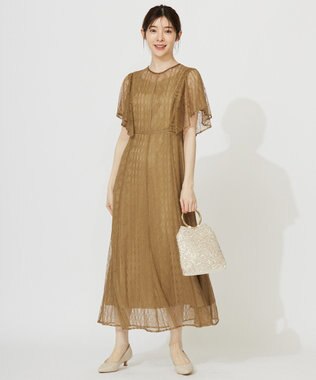 ANY SIS 【洗える】ストライプレーシー ドレス マスタード