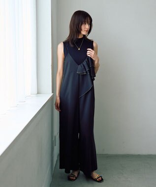 YECCA VECCA ラッフルキャミオールインワン Black