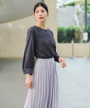 Tiaclasse 【洗える】シアーピンタックブラウス チャコールグレー