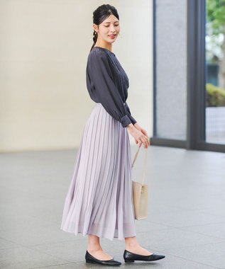 Tiaclasse 【洗える】シアーピンタックブラウス チャコールグレー