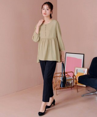 Tiaclasse L 【UVカット・吸水速乾】 “きれい見え” カットソーテーパードパンツ ネイビー