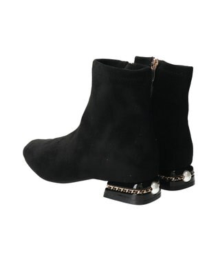 Bridget Birkin 【Bridget Birkin】パールチェーンヒールストレッチショートブーツ ブラックスウェード
