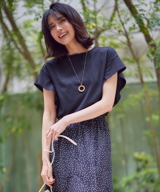 ANY 【接触冷感/UVケア/シワになりにくい】フレアスリーブ TブラウスⅡ ブラック