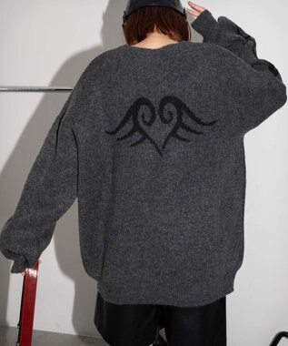 WEGO モチーフグラフィックフラッフィーニットプルオーバー ダークグレー
