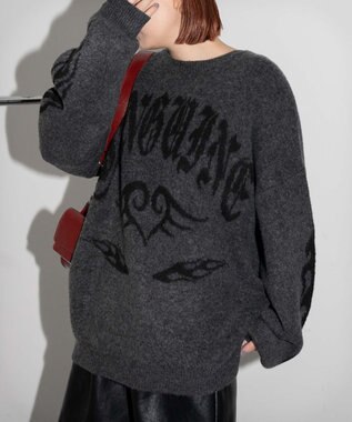 WEGO モチーフグラフィックフラッフィーニットプルオーバー ダークグレー