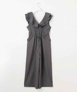 Feroux フリルデザイン サロペット パンツ ライトグレー系