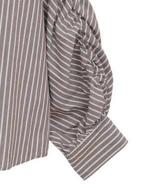 CRAFT STANDARD BOUTIQUE 袖シャーリングバンドカラーシャツ Stripe Brown