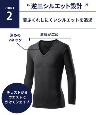 WACOAL MEN インナー メンズ 発熱インナー【エクス（R）】 吸湿発熱繊維 保温性 消臭性（汗臭・加齢臭） ストレッチ素材 深めVネック 8分袖 GL6221 /ブロス ブラック