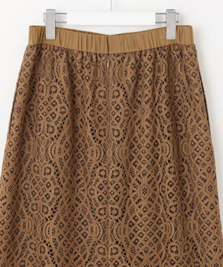 自由区 S 【SHIHOさん着用】バイカラーレース スカート キャメル×グレー