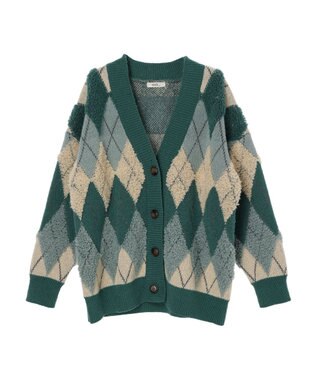 earth music&ecology ループ編みアーガイルカーディガン Green