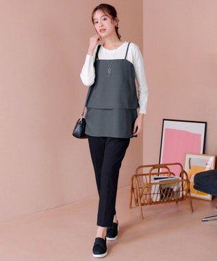 Tiaclasse L 【UVカット・吸水速乾】 “きれい見え” カットソーテーパードパンツ ネイビー