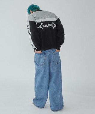 WEGO 【ユニセックス着用ITEM】レーシンググラフィックニットブルゾン ブラック