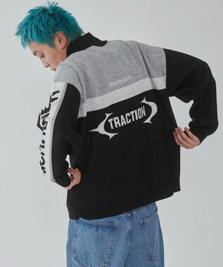 WEGO 【ユニセックス着用ITEM】レーシンググラフィックニットブルゾン ブラック