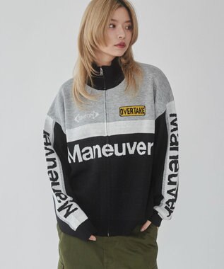 WEGO 【ユニセックス着用ITEM】レーシンググラフィックニットブルゾン ブラック