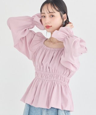 earth music&ecology バルーンヘムブラウス Pink