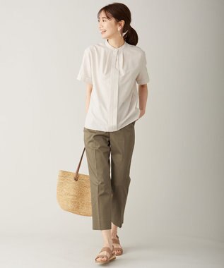 J.PRESS LADIES 【洗える】サテンストレッチ パンツ カーキ系